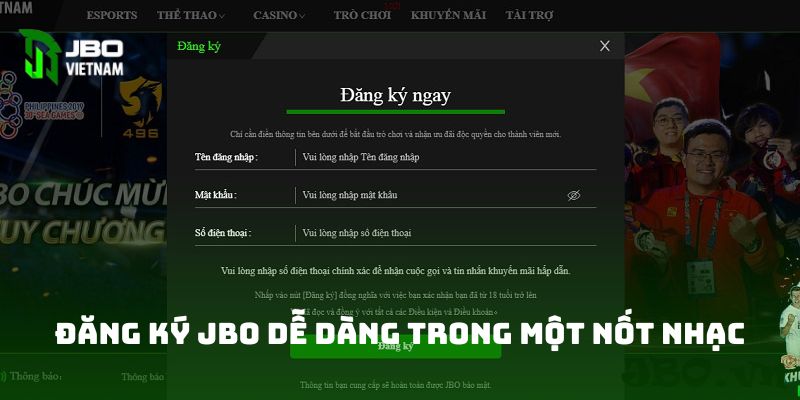 Đăng ký JBO dễ dàng trong một nốt nhạc 